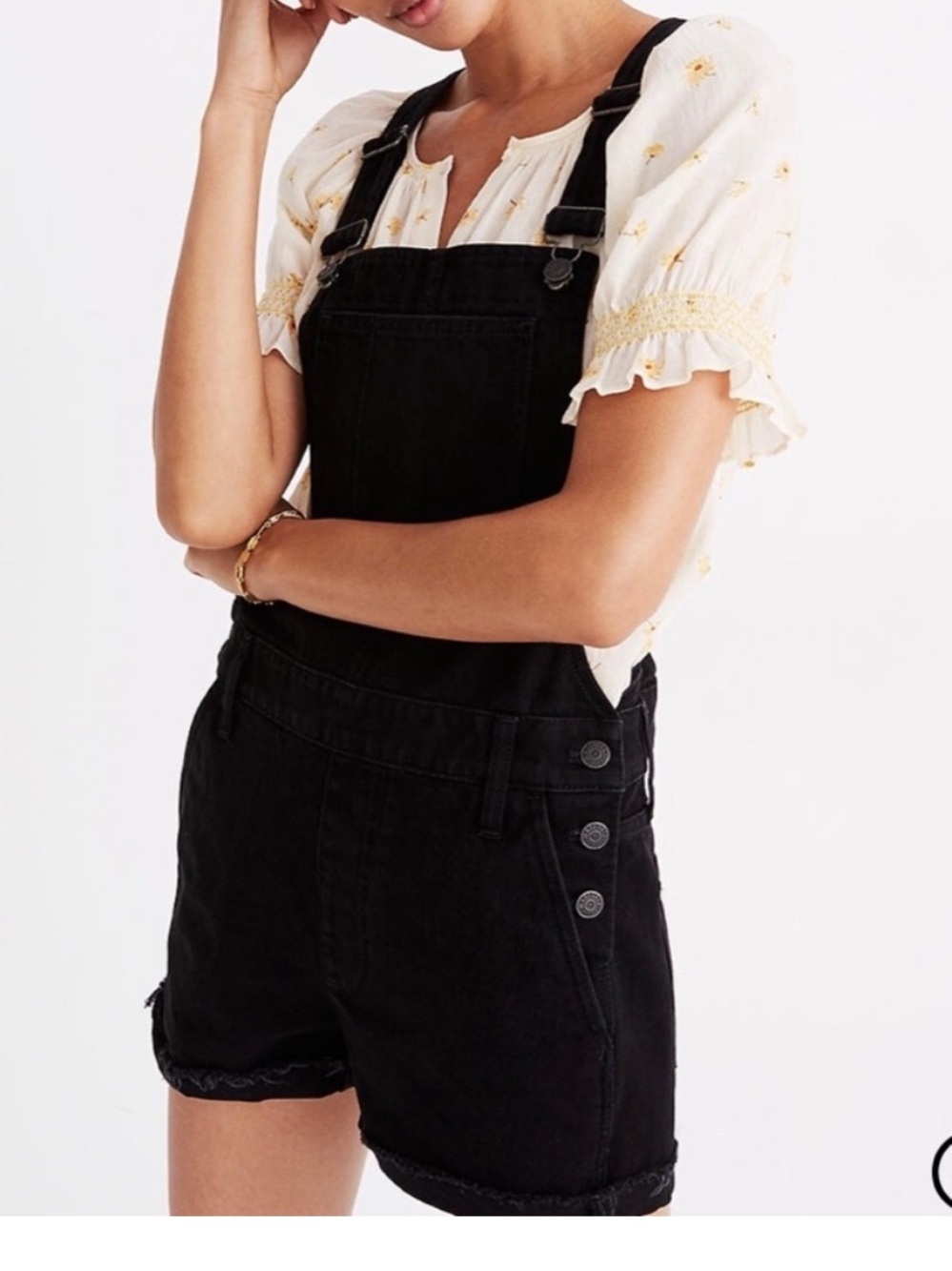 Madewell Washed Black Denim Short Overalls 100% Cotton Sz Small